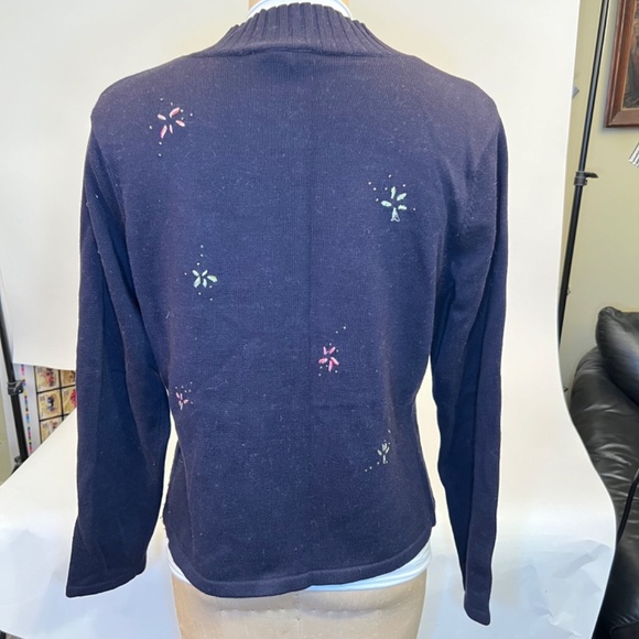 Talbots Sweater Black Full Zip Angel Fairy Mock Neck Long Sleeve Womens Large. - Picture 6 of 14